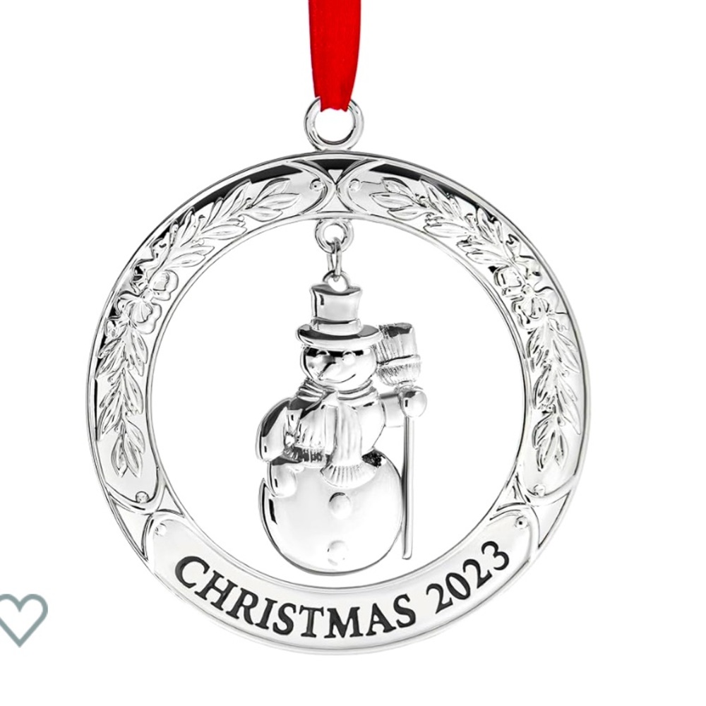 New Klikel Christmas Ornament 2023 - Shiny Silver Wreath with Snowman